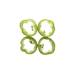 Transparent Png of Fresh Green Bell Pepper Slices, Vibrant and Circular, Food Ingredient with Reflective Base