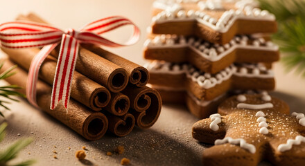 Arrangement of Cinnamon Sticks and Gingerbread Cookies