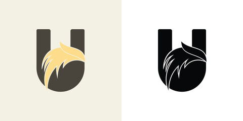 Creative letter u logo with eagle combination vector