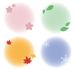 春夏秋冬の丸いフレーム素材　それぞれの季節のワンポイントイラスト付き