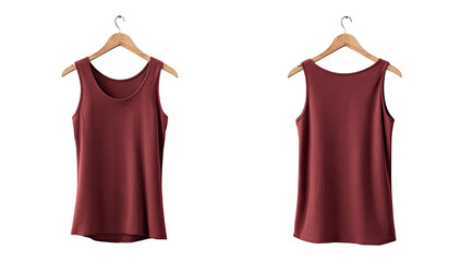 Maroon tank top, front and back view, on hanger