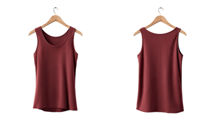 Maroon tank top, front and back view, on hanger