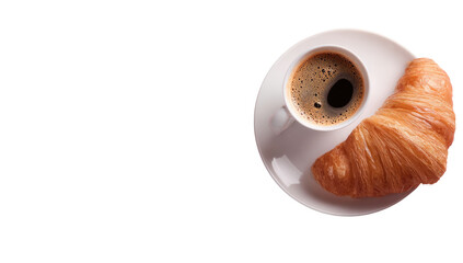 Coffee and croissant on white plate