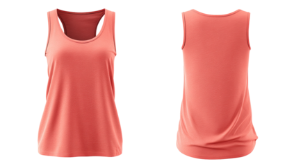 Front and back views of a coral tank top