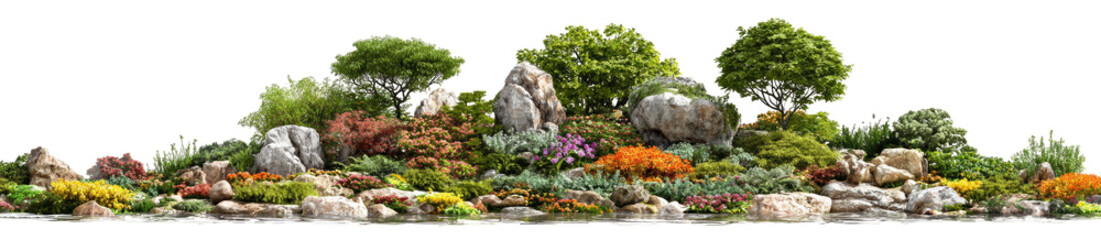 Landscape design with varied plants and rocks