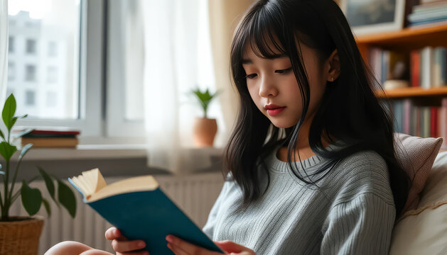 Woman is reading a book