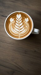 Latte Art - A Beautiful Coffee Creation on a Wooden Table.