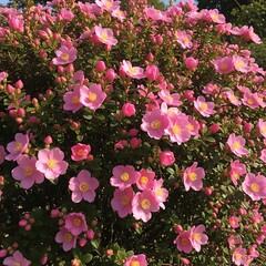 Profusion of Pink Flowers on a Bush in Full Bloom.