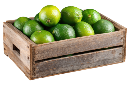 Wooden crate filled with fresh limes