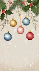 christmas background with christmas balls, christmas greeting card with colorful decoration illustration