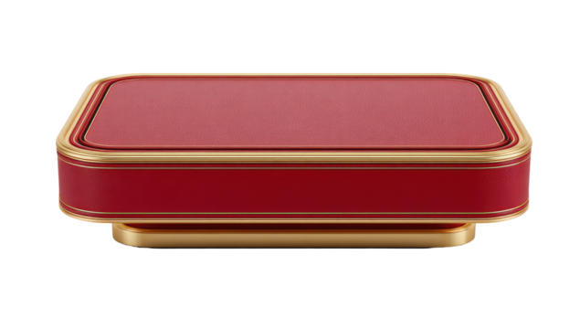 Red rectangular object with gold trim