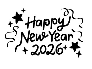 Happy New Year 2026 Lettering in Hand-Drawn Style for Festive Celebration Design