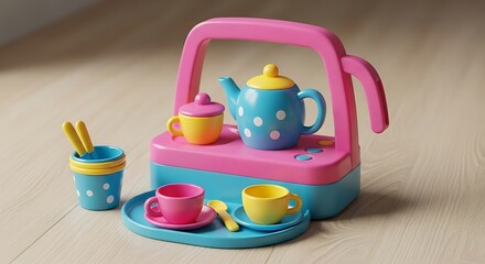 Colorful Toy Tea Set for Imaginative Play.