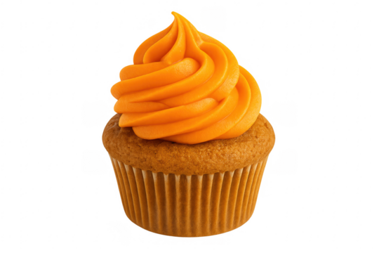 Cupcake with orange frosting representing sweet halloween treat