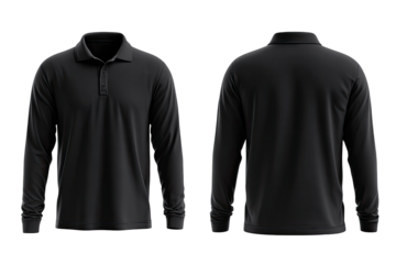 Dark polo shirt, long sleeves, front/back