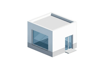 Modern minimalist building with large windows isolated on transparent background