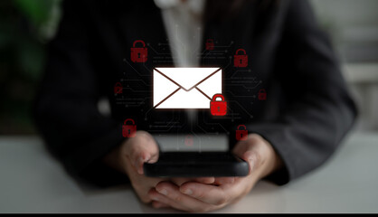 Concept of email security and cybersecurity for confidential communication. Message encryption...