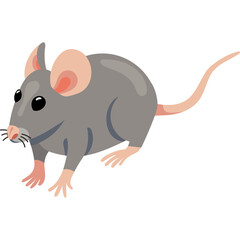 A cute cartoon mouse with pink ears and paws on a transparent background is depicted in a side profile view