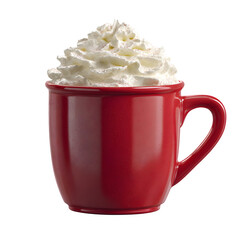 Red mug with whipped cream isolated on transparent background