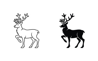 Vector deer illustration outline and silhouette for logo or design use