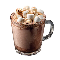 Hot chocolate with marshmallows isolated on transparent background