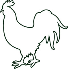Minimal rooster cock, hen  outline vector icon for farm product packaging and countryside illustrations.
