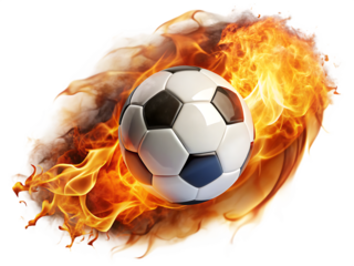 burning soccer ball isolated on white background .PNG. AI Generated