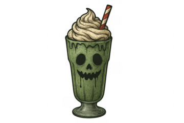 Halloween skull milkshake illustration with scary face