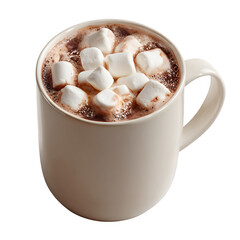 Hot chocolate with marshmallows in a mug isolated on transparent background