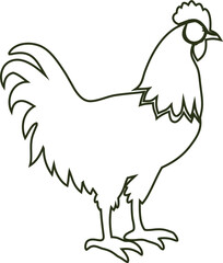 Rooster cock, hen line vector, perfect for rustic restaurant logos and organic food icons.