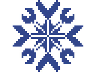 Obraz premium A blue pixelated snowflake design symbolizes winter holidays and cultural patterns.
