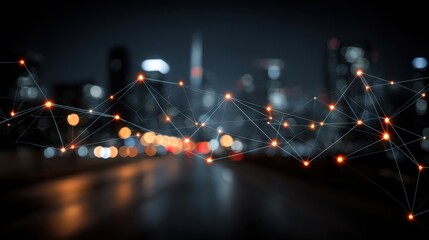 Nighttime urban cityscape illuminated with lights representing the vibrant integration of ai in business solutions