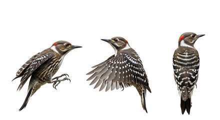 Obraz premium Collection of Fulvous breasted woodpecker bird poses isolated on white background.
