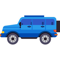 Blue SUV vehicle side profile with black wheels and tinted windows on a clean white background