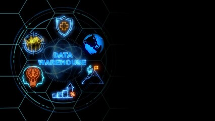 business insights from Motion graphic of data warehouse icons concept .cube glow with and holographic futuristic