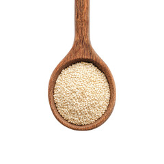 Small wooden spoon holding pale seeds
