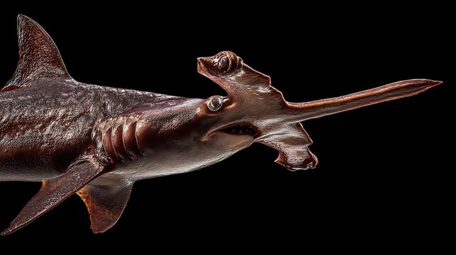 Magnificent Sawfish Profile: Detailed, Close-Up View Against a Black Background Capturing Aquatic Wildlife