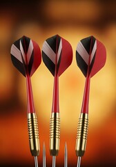 Three darts poised for precision target practice, ready for the game.