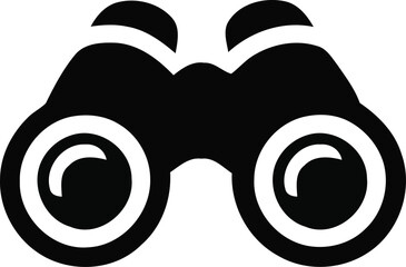 Minimalist black binoculars icon representing exploration and observation