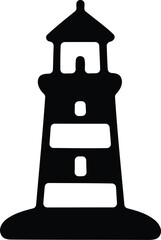 Classic lighthouse silhouette guiding ships, symbolizing maritime safety