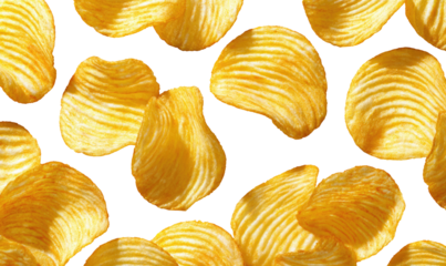 Golden potato chips arranged