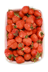 A Punnet Full Of Freshly Picked Red Strawberries Isolated On A White Background, A Concept Of Summer Harvest And Healthy Dessert.