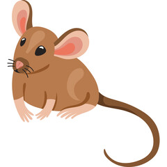 Brown Mouse With Pink Ears And Paws Sitting With Its Tail Curled Isolated On Transparent Background Cute Rodent Illustration