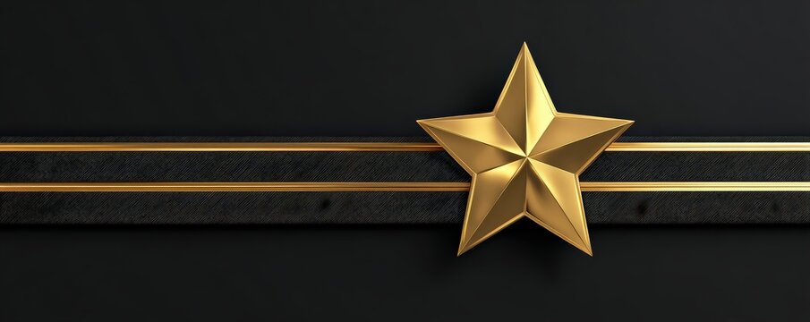 A golden star emblem on a black background, symbolizing achievement and excellence, with sleek lines adding a modern touch.
