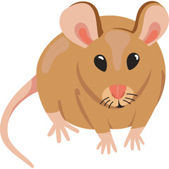 Cartoon illustration of a small brown mouse with pink ears and nose on a transparent background
