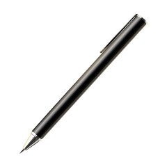 Dark metal ballpoint pen with silver clip on transparent background