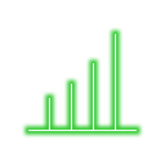 Green neon signal bars icon showing increasing strength on a white background.