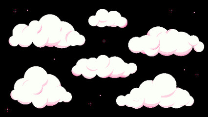 Cute 8bit Retro Game Style Cloud Illustration on Black Background