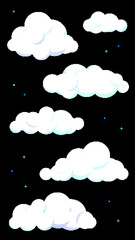 Vertical Cute 8bit Retro Game Style Cloud Illustration on Black Background