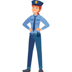 Female Police Officer Standing Confidently in Blue Uniform with Hat and Badge She Has Red Hair and a Smile and is Ready for Duty